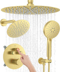 KOJOX Brushed Gold Thermostatic Shower System, Push Button Diverter Shower by KOJOXSANITARY