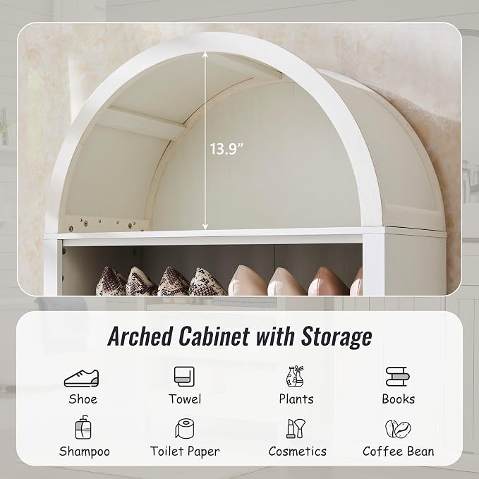 71" Tall Arched Bathroom Storage Cabinet, 7-Tier Modern Farmhouse Storage - Image 3