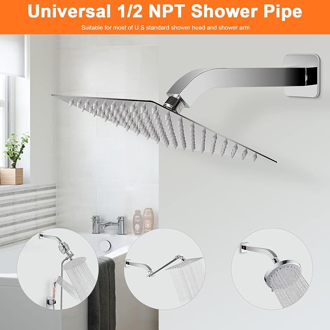 HarJue Shower Arm with Flange and Teflon Tape, Wall Mounted Square Shower Pipe - Image 4