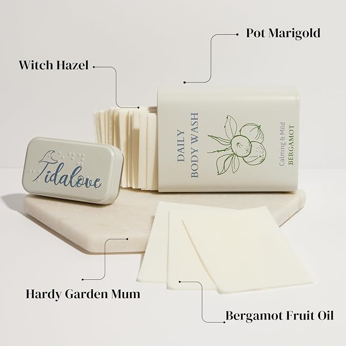 Body Wash Sheets in Tin, Zero Waste, Paraben-Free, Cruelty-Free, TSA-Friendly - Image 5