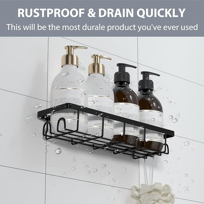 Shower Caddy Organizer with Hooks, Self Adhesive Bathroom Shelves, Shower - Image 4