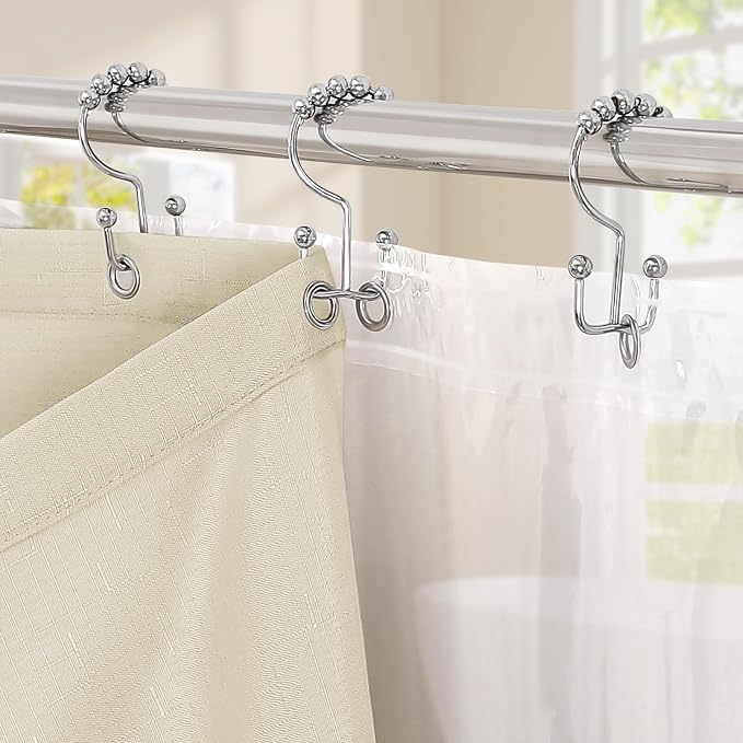 MitoVilla 3 in 1 Shower Curtain Set, Neutral Boho Farmhouse Linen Textured Bath - Image 4