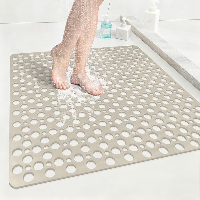 Anti Slip Shower Mat with Suction Cups, 27x27 Inch Quick Drain TPE Non Slip by EIVINJE