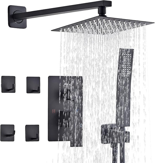 10" Matte Black Rainfall Shower Faucet Set by GBPUSD