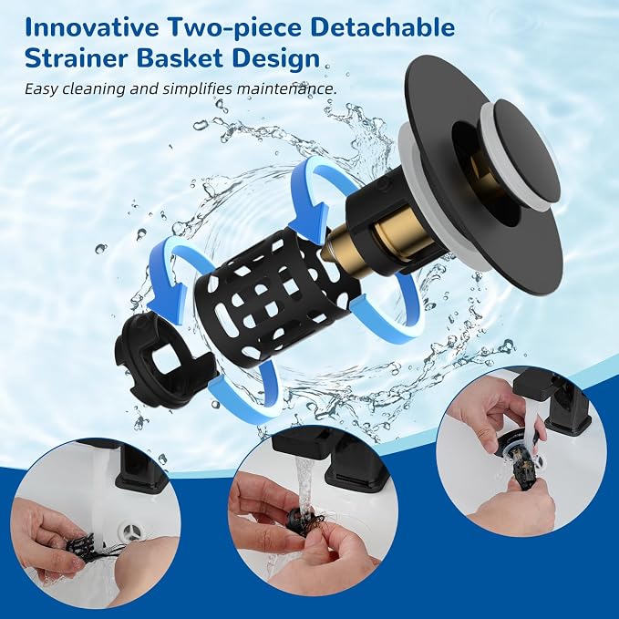 Hibbent Upgraded 3 in 1 Bathroom Sink Drain Strainer, Universal Pop Up Stopper - Image 4