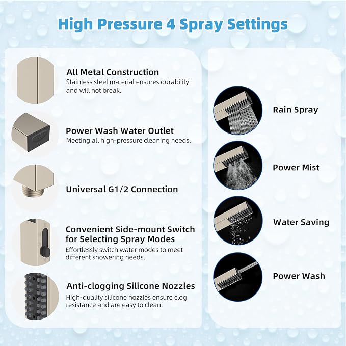 Hibbent All Metal CUPC Certified 10'' Rainfall Shower Head, Dual Shower Head - Image 5