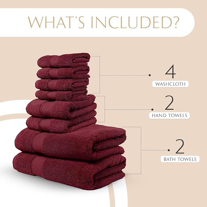 MAURA Burgundy Bath Towel Set of 8 - Image 2