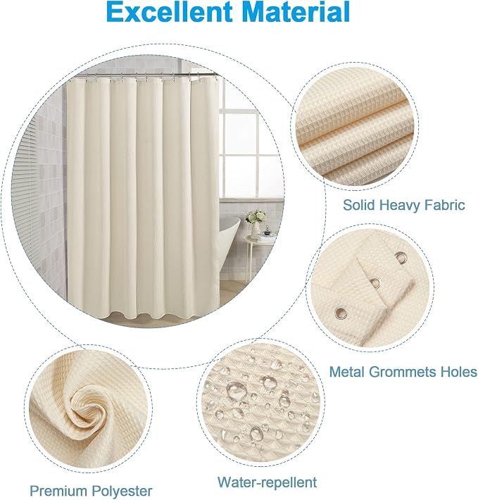 AmazerBath Waffle Shower Curtain, Heavy Duty Fabric Shower Curtain - Image 3