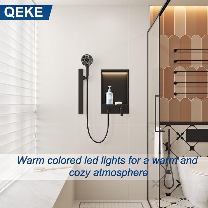 Shower Niche with Round Hand Shower, Sliding Bar and LED Light in Matte - Image 7