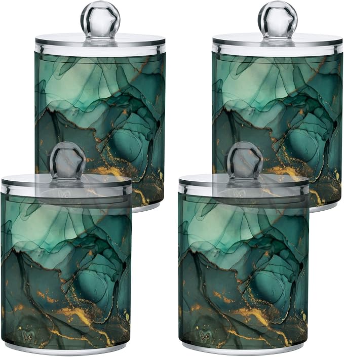MNSRUU 2 Pack Qtip Holder Organizer Dispenser Turquoise Green Marble Bathroom - Image 2