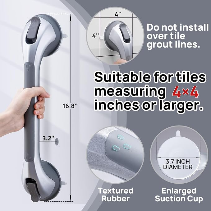 LEVERLOC Shower Grab Bars 2 Pack, Suction Grab Bar Easy to Install Shower Handle - Image 2