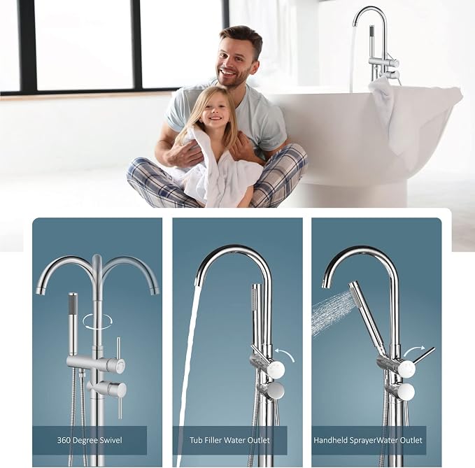 Aolemi Floor Mount Bathtub Faucet Freestanding Tub Filler Standing High Flow - Image 3