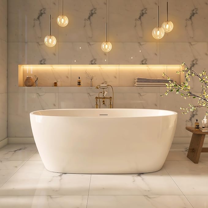 59" Acrylic Freestanding Bathtub, Tap Deck Bathtub, Stand Alone Tub, Soaking Tub by ADECABBATH