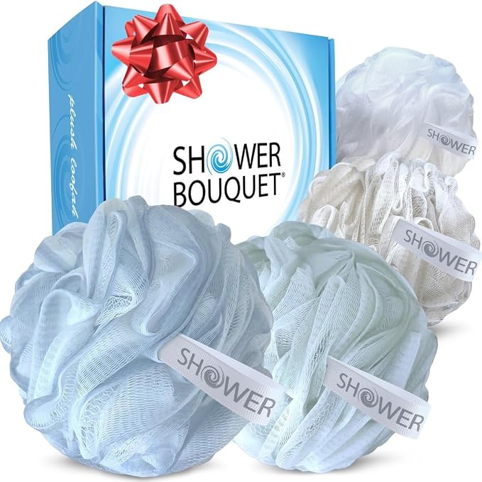 SHOWER BOUQUET Loofah-Bath-Sponge XL Soft-Pastel-Colors 4-Pack // Extra-Large by ShowerBouquet%C2%AE