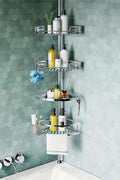 HAMITOR Corner Shower Caddy Tension Pole: Quick Installation 4-Tier Rustproof by HAMITOR