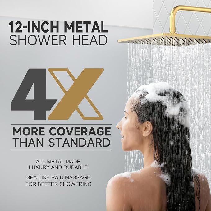 Lava Odoro 12-inch Square Bathtub and Shower Faucet Set Brushed Gold, Shower - Image 6