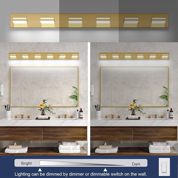 SineRise LED Modern Bathroom Vanity Light Fixtures, Brass Modern Acrylic - Image 5