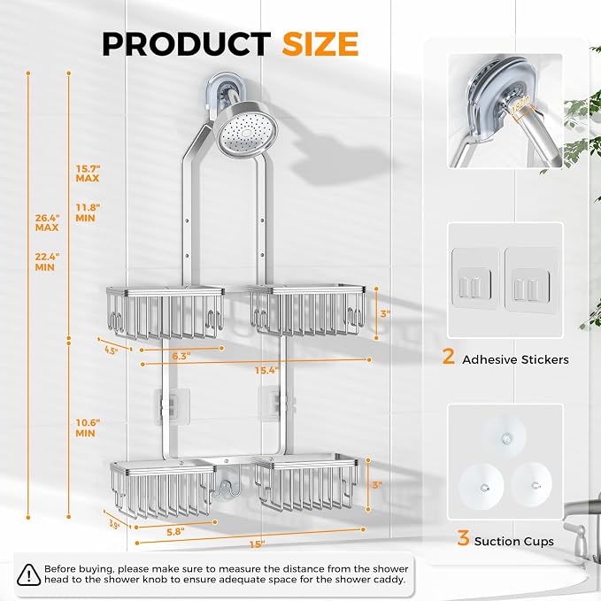 REINHARDT Aluminum Shower Caddy Hanging Adjustable Shower Caddy, Rustproof - Image 7