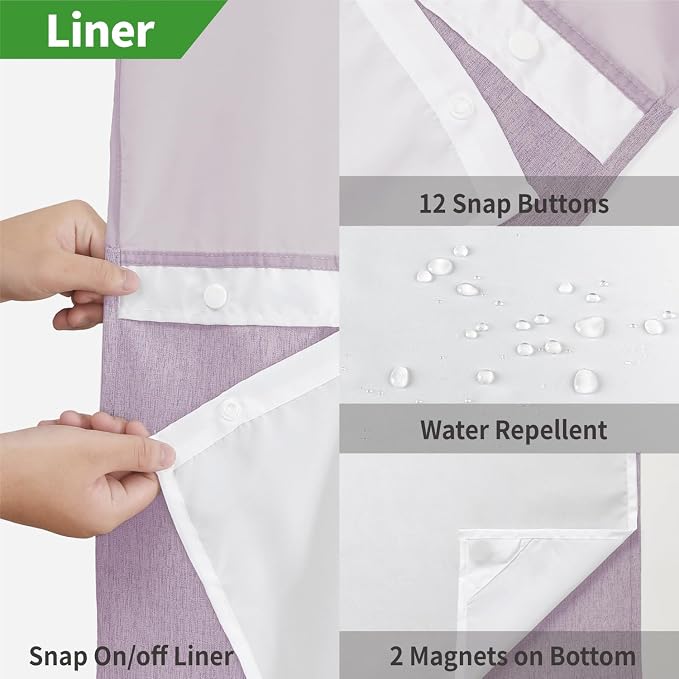 Extra Long No Hooks Needed Linen Textured Shower Curtain - Image 5