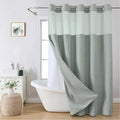 Extra Long No Hooks Needed Linen Textured Shower Curtain by EACHOPE