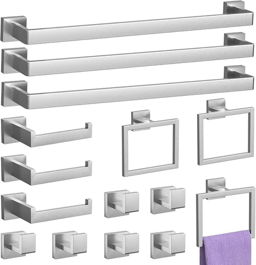 15-Piece Brushed Nickel Bathroom Accessories Set – 23.6" Towel Bar, Towel Ring by PNWNNHInc