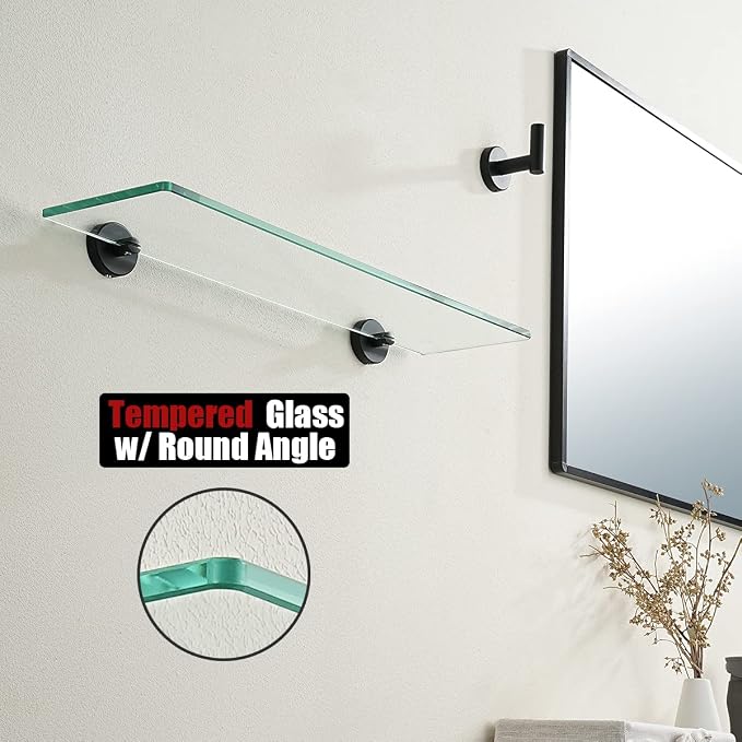 JQK Bathroom Glass Shelf Black, Tempered Glass Shower Storage 24 by 5 inches - Image 6
