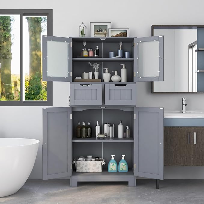 COSTWAY Bathroom Storage Cabinet, Freestanding Bathroom Organizer - Image 7