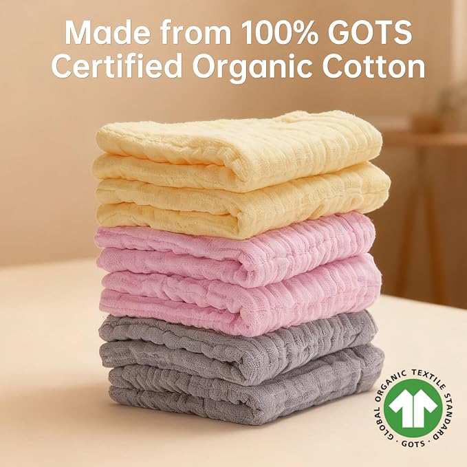 Organic Muslin Baby Washcloths 6 Pack Baby Bath Face Towel 12x12 Inch Extra - Image 5