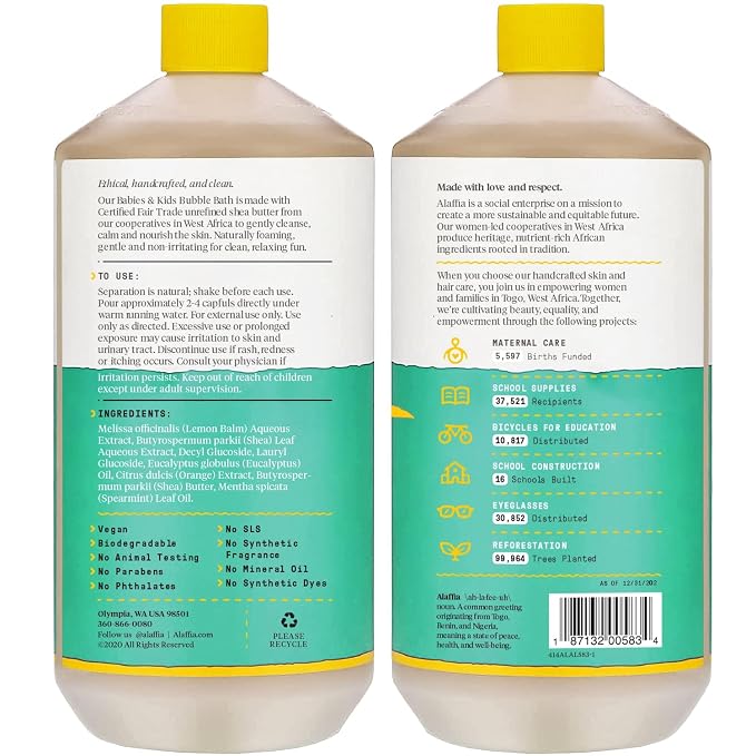 Alaffia Babies & Kids Bubble Bath, Eucalyptus Mint, Pump Included – Gentle - Image 2