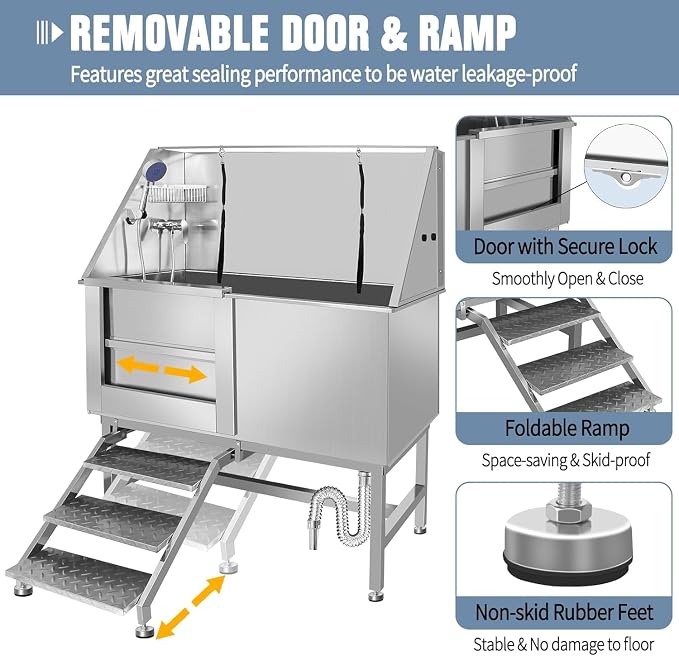 50" Professional Dog Wash Station, Stainless Steel Dog Grooming Tub - Image 4
