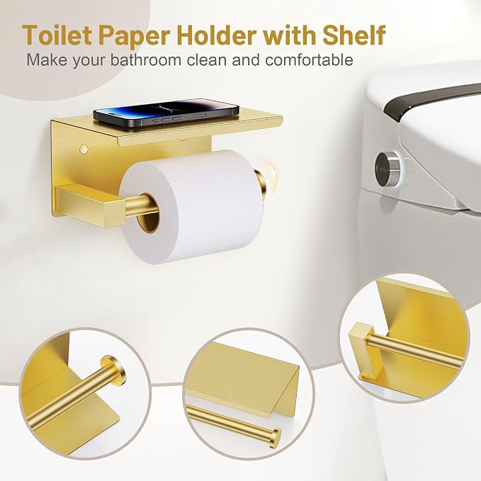 5 Pieces Brushed Gold Bathroom Hardware Set, SUS304 Stainless Steel Bathroom - Image 4