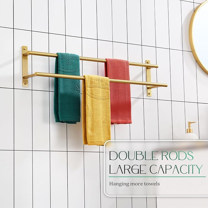 KOKOSIRI 32 Inch Bathroom Towel Racks Double Towel Bar Bath Towel Holder Towel - Image 4