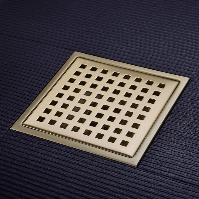 Square Shower Floor Drain with Removable Cover Grid Grate 6 inch Long, SUS 304 - Image 4