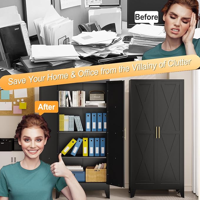 61" H Metal Kitchen Pantry Storage Cabinet, Freestanding Cupboard - Image 6