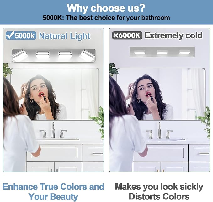 360° Rotate LED Dimmable Bathroom Vanity Light Fixtures, 1600LM Acrylic Chrome - Image 3