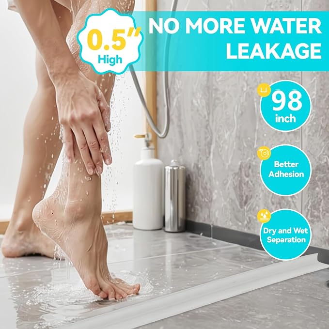 Shower Threshold Water Dam Barrier 98", Silicone Sealant Included, Collapsible - Image 2