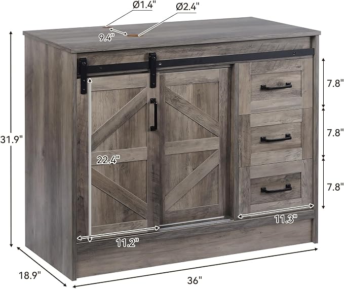 36-Inch Barn Door Bathroom Vanity, Farmhouse Style Standing Cabinet Without Sink - Image 3