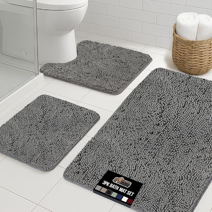 GORILLA GRIP Bathroom Rug Sets 3 Piece, Bath Mat Set and Oval Toilet Base by GorillaGrip