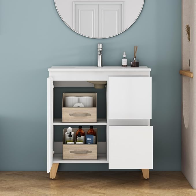 31.5-Inch Bathroom Vanity with Ceramic Sink Combo, Freestanding Modern Bathroom - Image 6