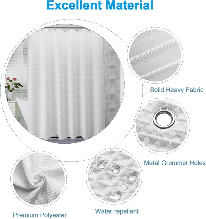 AmazerBath White Shower Curtain Fabric, Waffle Shower Curtain Polyester - Image 5