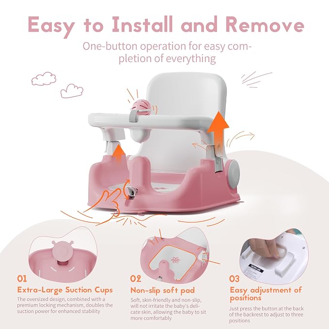 BabyBond Baby Bath Seat with Sitting & Lying 2 Modes, 3-Speed Adjustment - Image 5