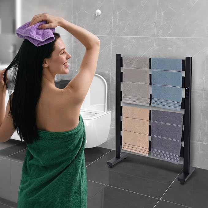 Towel Warmer Rack with 6 Widened Bars, Wall-Mounted Heated Towel Dryer with - Image 2