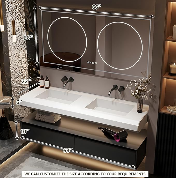 Double Bathroom Vanity with Sink, 68Inch Floating Bathroom Vanities Set - Image 2