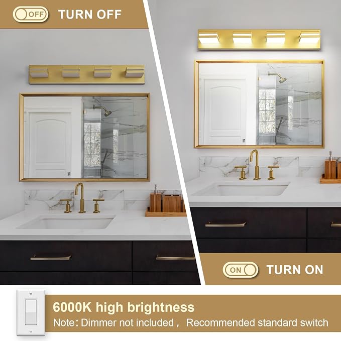 Modern LED Bathroom Lights Fixtures, Metal Gold Acrylic Wall Lighting, Vanity - Image 3