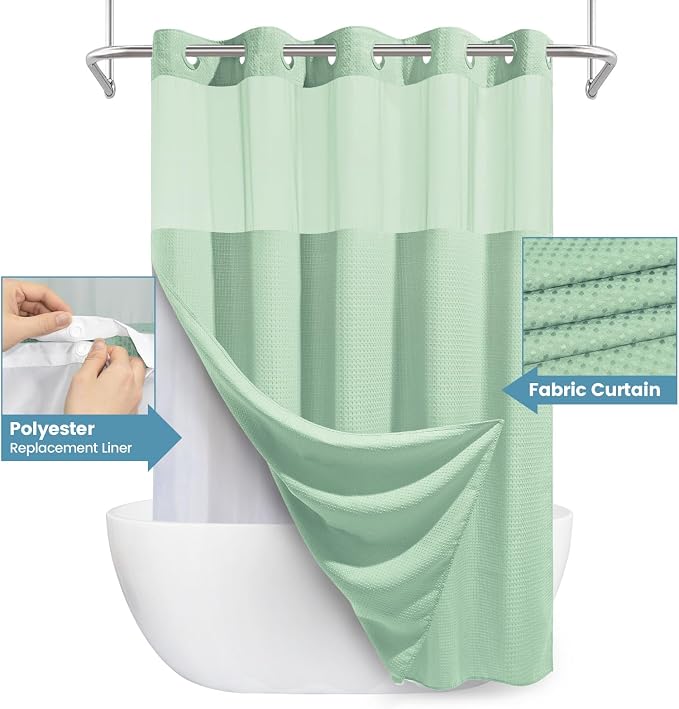 Mint Green No Hook Shower Curtain - Image 4