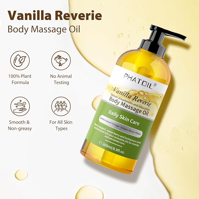 PHATOIL Vanilla Body Oil with Sweet Orange, Juniper Berry and Thyme Essential - Image 2