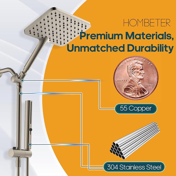 Shower Heads with Handheld Spray Combo Brushed Nickel, 10 Inch High Pressure - Image 2