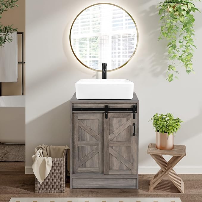24 Inch Barn Door Bathroom Vanity, Farmhouse Style Standing Cabinet Without Sink - Image 2