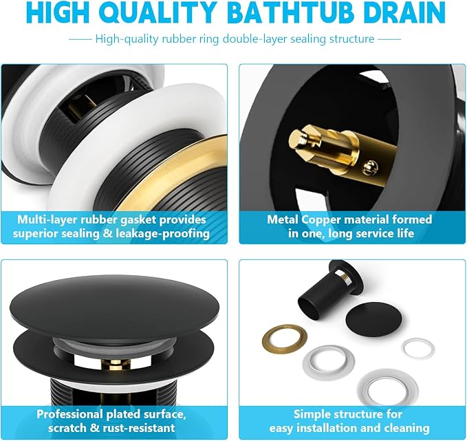 【Limited-time Promotion】 Pop Up Freestanding Tub Drain Plug, 2025 Upgraded - Image 4