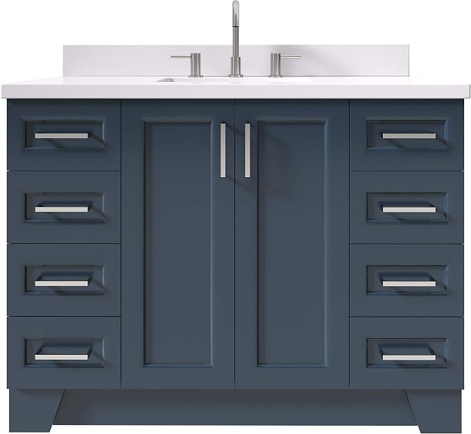ARIEL 49" Midnight Blue Bathroom Vanity 1.5" Edge Pure White Quartz Countertop - Image 5